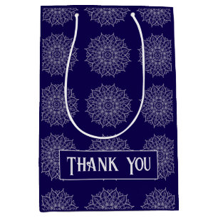 Modern Blue Indigo Luxury Branding Mandala Name Medium Gift Bag