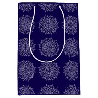 Modern Blue Indigo Mandala Boho Decoupage Gift Medium Gift Bag