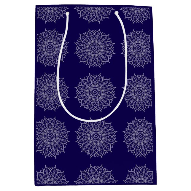 Modern Blue Indigo Mandala Boho Decoupage Gift Medium Gift Bag (Front)