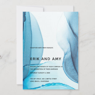 Modern Blue Ink Art Abstract Wedding Invitation