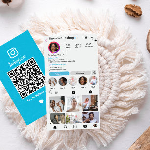 Modern Blue Instagram Custom Social Media QR Code Business Card