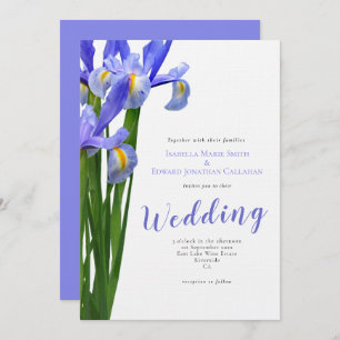 Modern Blue Irises Floral Bouquet Wedding  Invitation