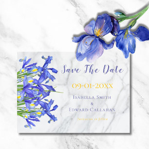 Modern Blue Irises Floral Grey Marble Wedding Save The Date