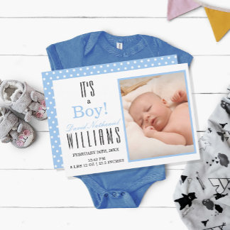 Modern Blue It's a BOY! Baby Birth Announcement 