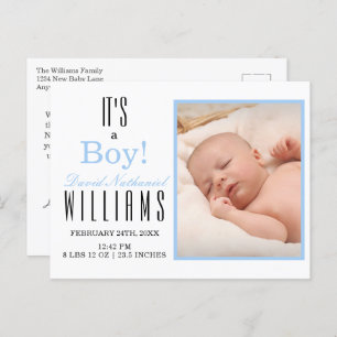 Modern Blue It's a BOY! Baby Birth Announcement  Postcard
