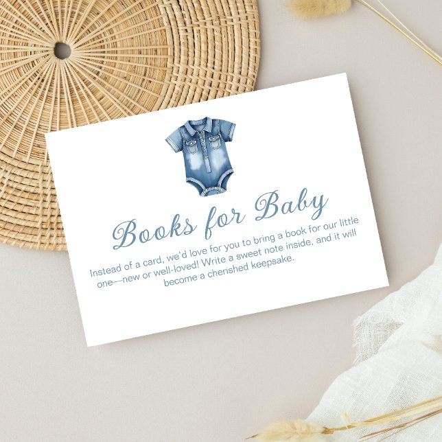 Modern Blue Jean Baby Denim Books for Baby Shower Enclosure Card (Creator Uploaded)