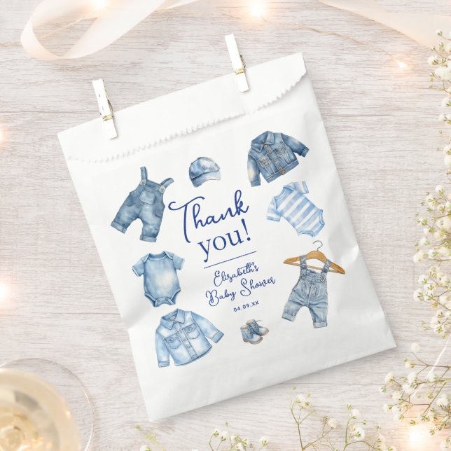 Modern Blue Jean Baby Denim Themed Baby Shower Favour Bag (Clipped)