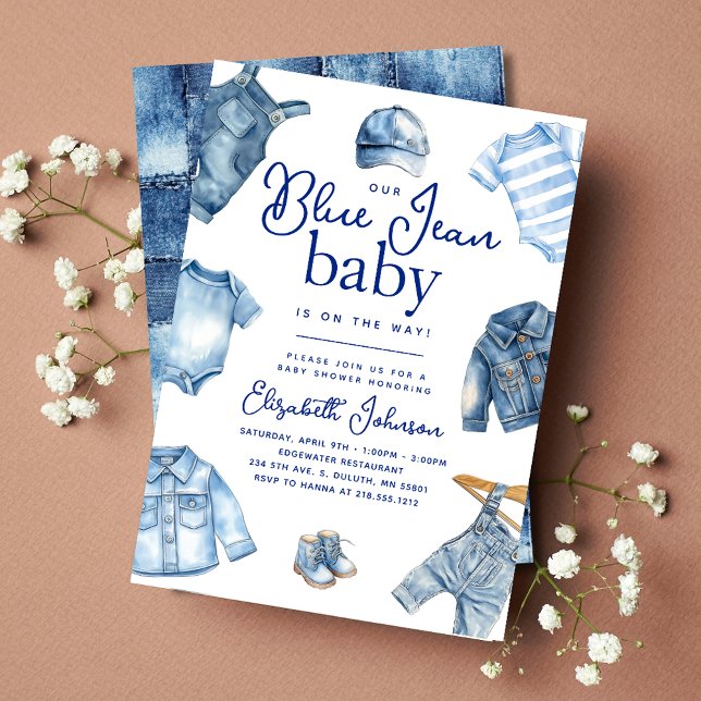 Modern Blue Jean Baby Denim Themed Baby Shower Invitation (Modern Blue Jean Baby Denim Themed Baby Shower Invitation)