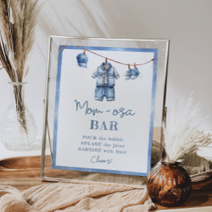 Modern Blue Jean Baby Shower Momosa Bar Poster