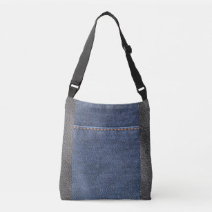 Modern Blue jeans denim and black leather Crossbody Bag