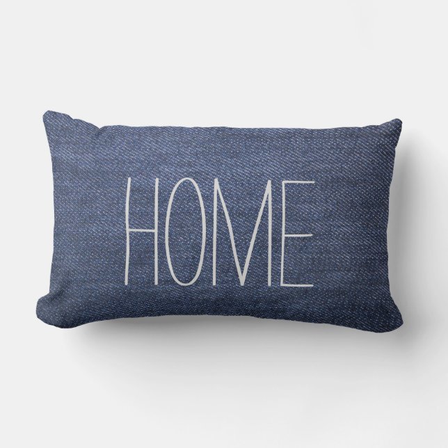 Modern blue jeans denim custom Home script Lumbar Cushion (Front)