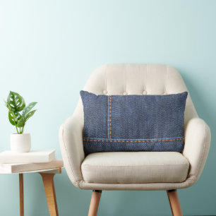 Modern blue jeans denim stitch photo patterns lumbar cushion