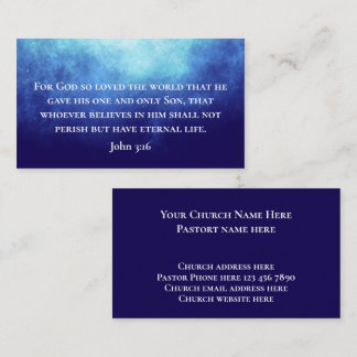 Modern Blue John 3:16 Bible Scripture Pastor Calling Card