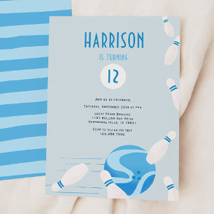 Modern Blue Kids Bowling Birthday Party Invitation