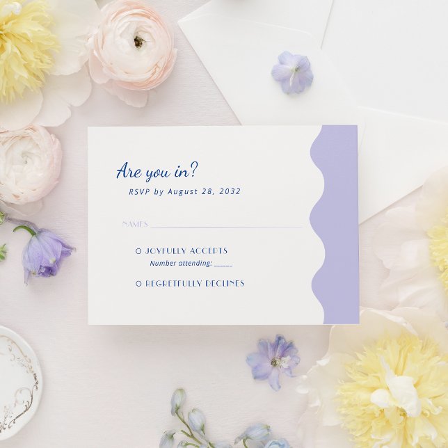 Modern Blue Lavender Wave Scallop Monogram Wedding RSVP Card (Creator Uploaded)
