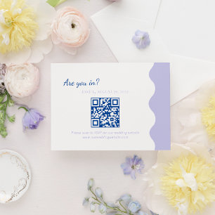 Modern Blue Lavender Wave Scallop QR Code Wedding RSVP Card