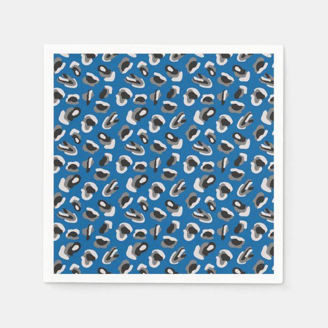Modern Blue Leopard Animal Print Pattern Napkin (Front)