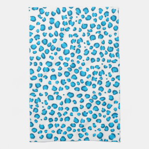 Modern Blue Leopard Pattern Animal Print Tea Towel