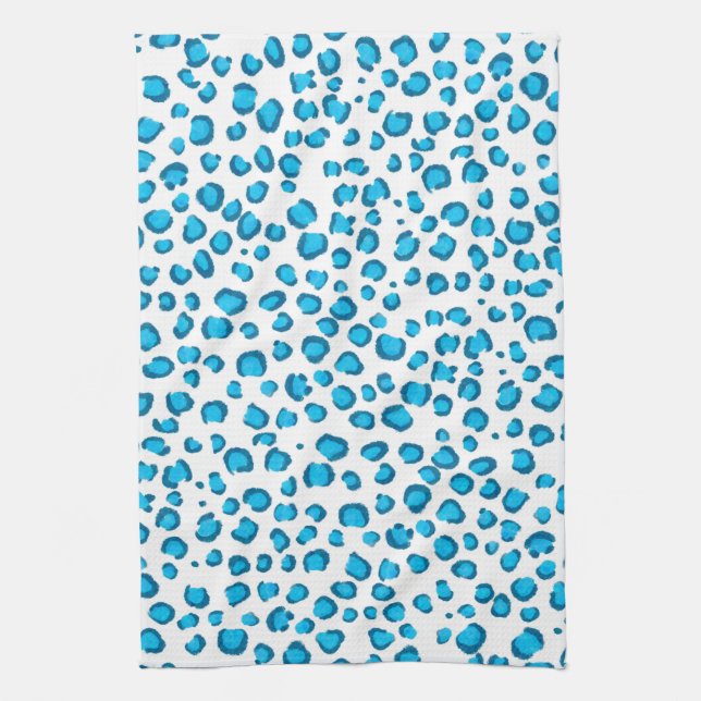 Modern Blue Leopard Pattern Animal Print Tea Towel (Vertical)