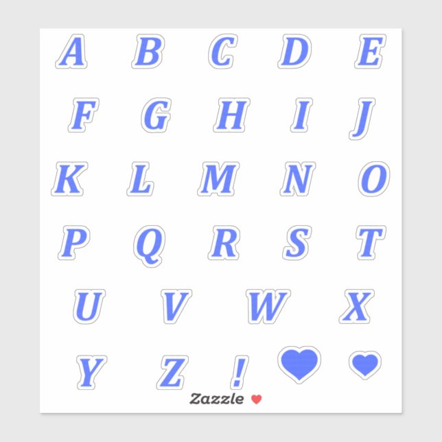Modern Blue Letters | Monogram Alphabet Stickers (Sheet)