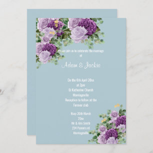 Modern Blue Lilac Purple floral ELEGANT WEDDING Invitation