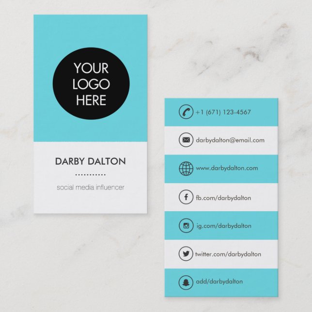 Modern Blue Logo Social Media Business Card (Front/Back)