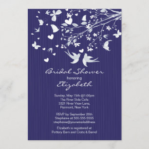 Modern Blue Love Birds Bridal Shower Invitation