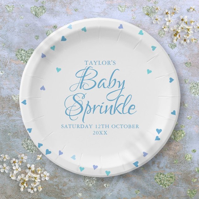 Modern Blue Love Hearts Baby Boy Shower Sprinkle Paper Plate (Modern Blue Love Hearts Baby Boy Shower Sprinkle Paper Plates)