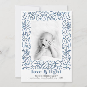 Modern Blue Love & Light Hanukkah Photo Holiday Card