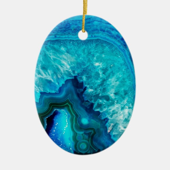 Modern Blue Marble Agate Ceramic Ornament (Front)