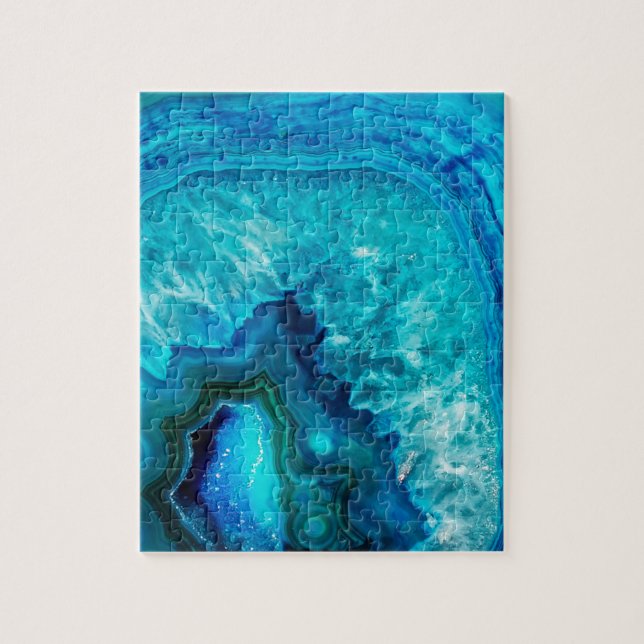 Modern Blue Marble Agate Jigsaw Puzzle (Vertical)