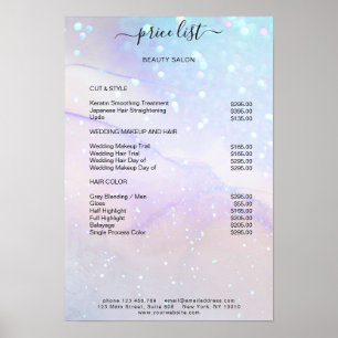 Modern Blue Marble Glitter Salon Price List Poster