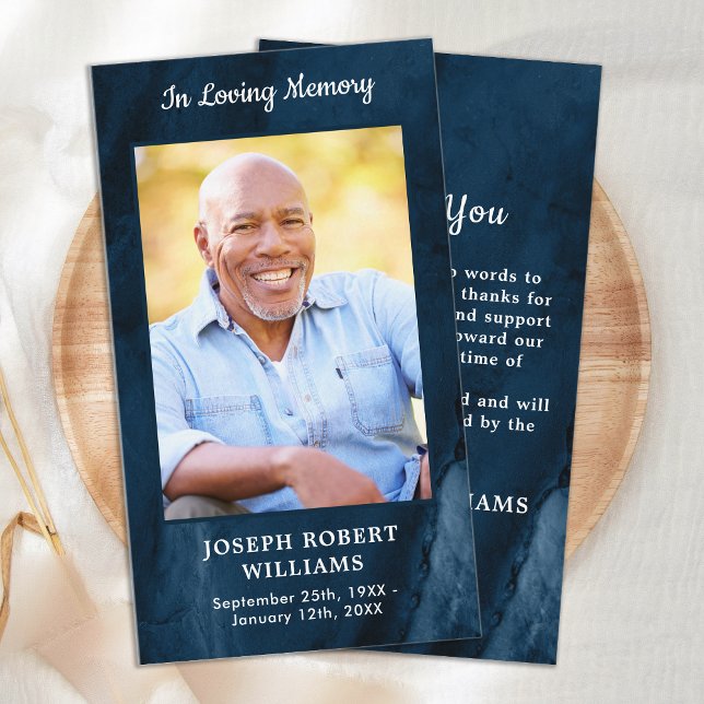 Modern Blue Marble Memorial Funeral Thank You Card (Creator Uploaded)