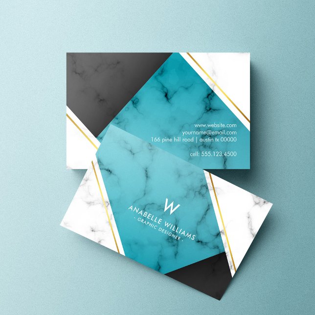 Modern Blue Marble Monogram Business Card (Creator Uploaded)