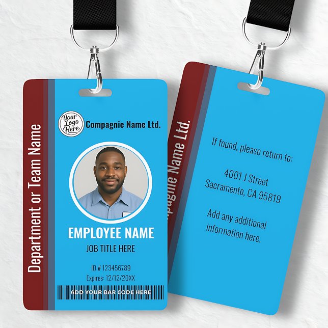 Modern Blue & Maroon Employee Professional ID ID Badge (Modern Blue & Maroon Employee Professional ID Badge)