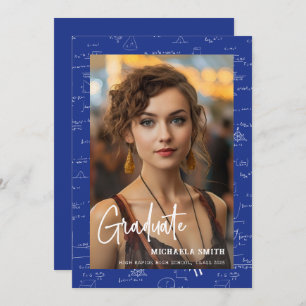 Modern Blue Math Script Photo Message Graduation  Announcement