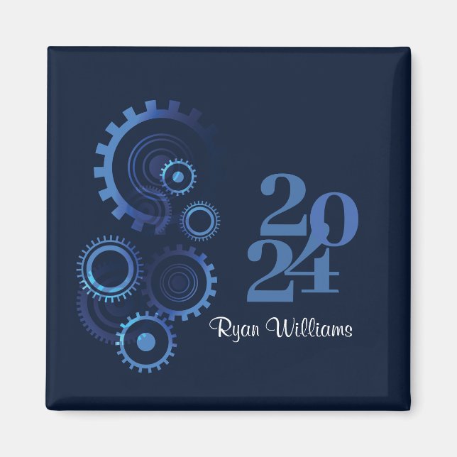 Modern Blue Mechanical Engineer Graduation Party Magnet (Front)