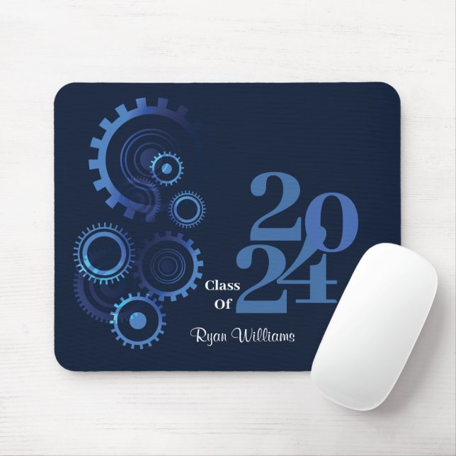 Modern Blue Mechanical Engineer Graduation Party Mouse Pad (With Mouse)