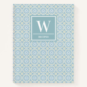 Modern Blue Medallion Monogram Kitchen Recipe Notebook