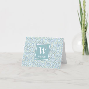 Modern Blue Medallion Monogrammed Thank You Card