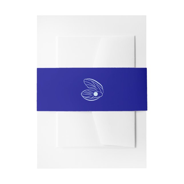 Modern Blue Mediterranean Shell Wedding Belly Band Invitation Belly Band (Front Example)