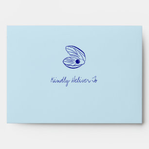 Modern Blue Mediterranean Shell Wedding Envelope