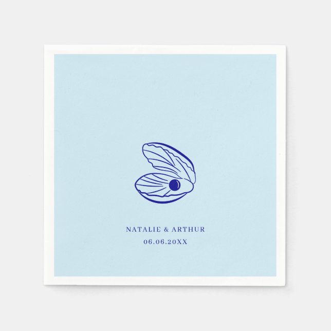 Modern Blue Mediterranean Shell Wedding Napkins (Front)