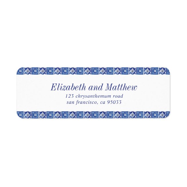 Modern Blue Mediterranean Wedding Return Address Label (Front)
