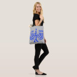 Modern Blue Menorah Tote Bag<br><div class="desc">Modern Blue Menorah
Change the background colour to suit your style!</div>