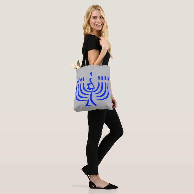 Modern Blue Menorah Tote Bag (On Model)