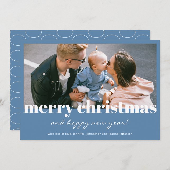 Modern Blue Merry Christmas Custom Photo Card  (Front/Back)