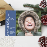 Modern blue Merry Christmas Script Photo Card<br><div class="desc">A modern, minimalist Christmas card design. The 'Merry" in a stylish and trendy font creates visual interest. Personalise with your favourite family photo, don't forget to customise the greeting on the back and include your names. The navy blue background can be easily changed, you simply need to use the "customise...</div>