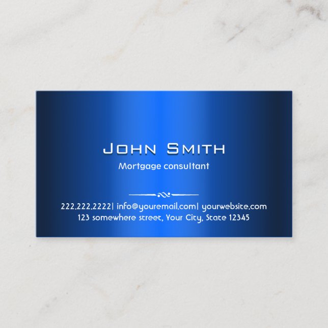 Modern Blue Metal Mortgage Agent Business Card (Front)