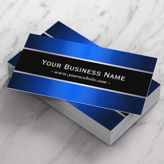 Modern Blue Metallic Black Stripe Professional Business Card (Creator Uploaded)